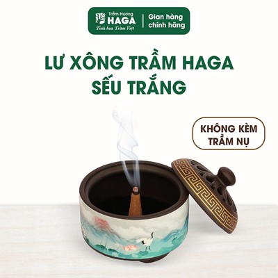 Lư xông trầm hương HAGA hình sếu trắng cổ điển, tráng men cao cấp