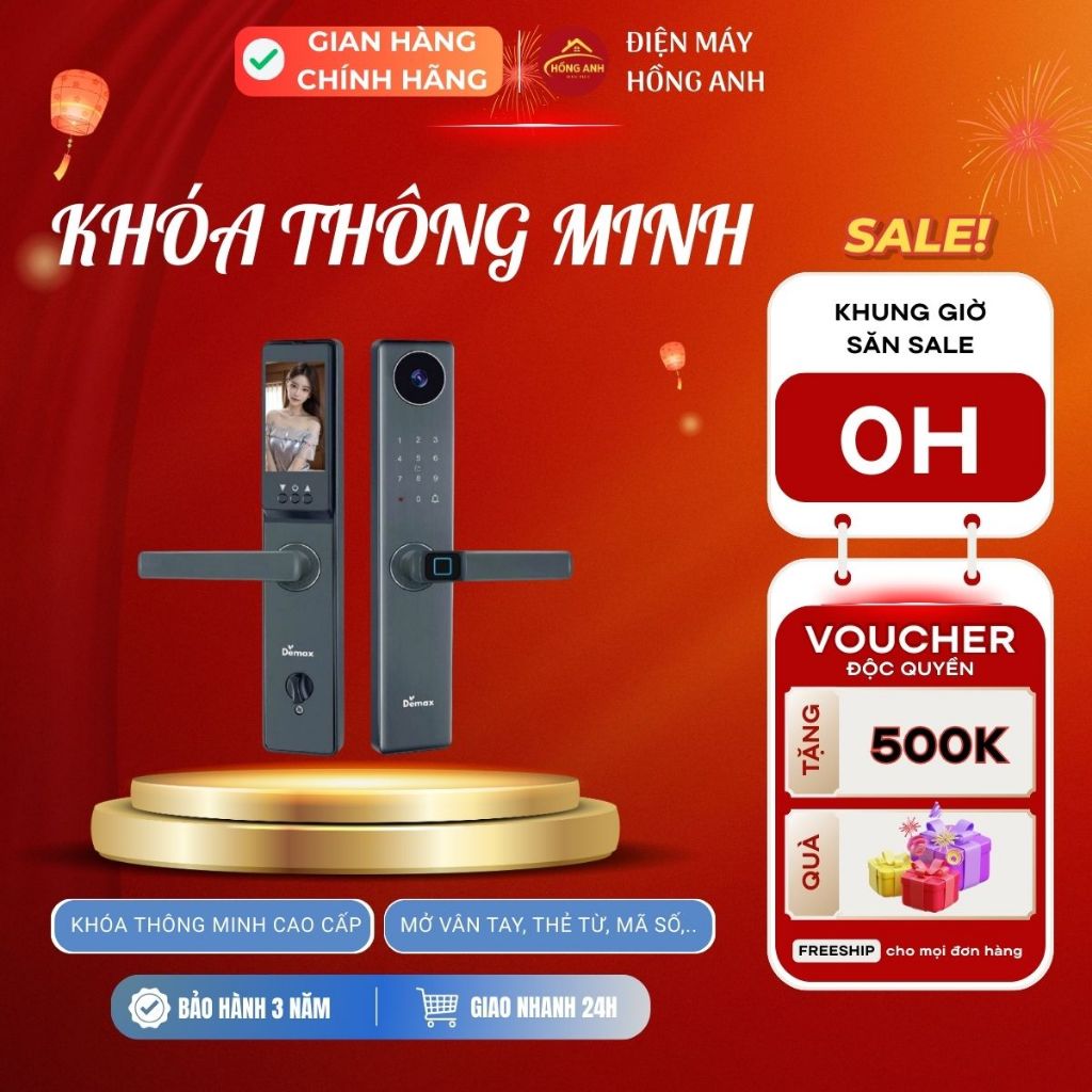 Khóa cửa vân tay Demax EL-C66 GS, EL-C66 BL tích hợp màn hình chuông, mở bằng vân tay, mật mã,...