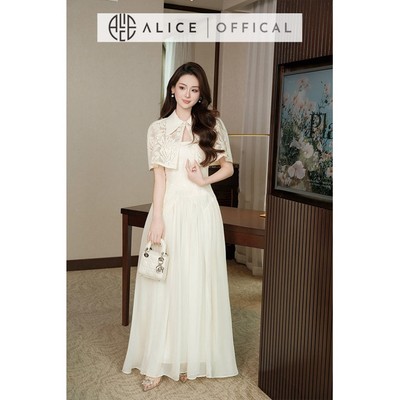 Set Váy Nữ Tiểu Thư Alice Cao Cấp, Đầm 2 Dây Dáng Maxi Xòe Bồng Phối Áo Choàng Ren Tiểu Thư T439-SX