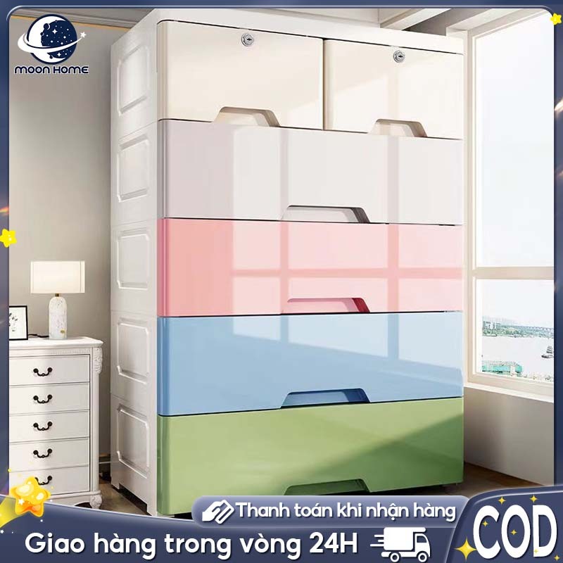 Moon Tủ Đựng Đồ Ngăn Kéo Đa Năng Tủ Đựng Đồ Nhiều Tầng Phòng Ngủ Tủ Nhựa Đựng Quần Áo Trẻ Em