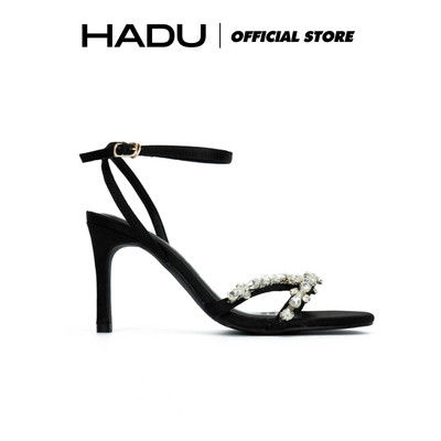 Giày Sandal Cao Gót 7P Quai Chữ V Đính Đá HADU M966 Chất Lụa Satin Cao Cấp BH 12T