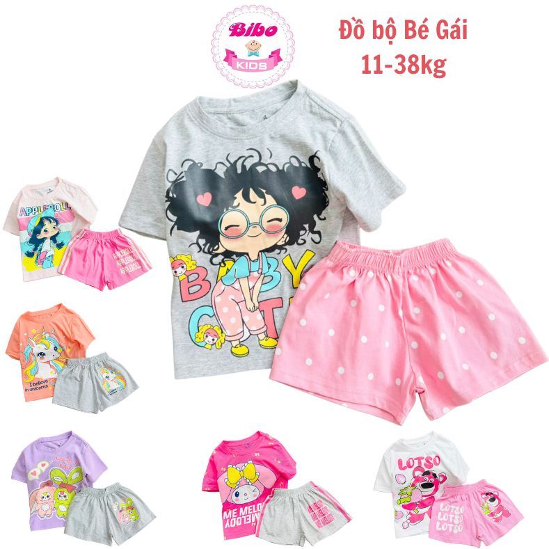 [11-40kg] Đồ bộ bé gái size đại vải thun cotton mền mịn mát. Set áo thun phối quần đùi sành điệu in hình dễ thương-C45