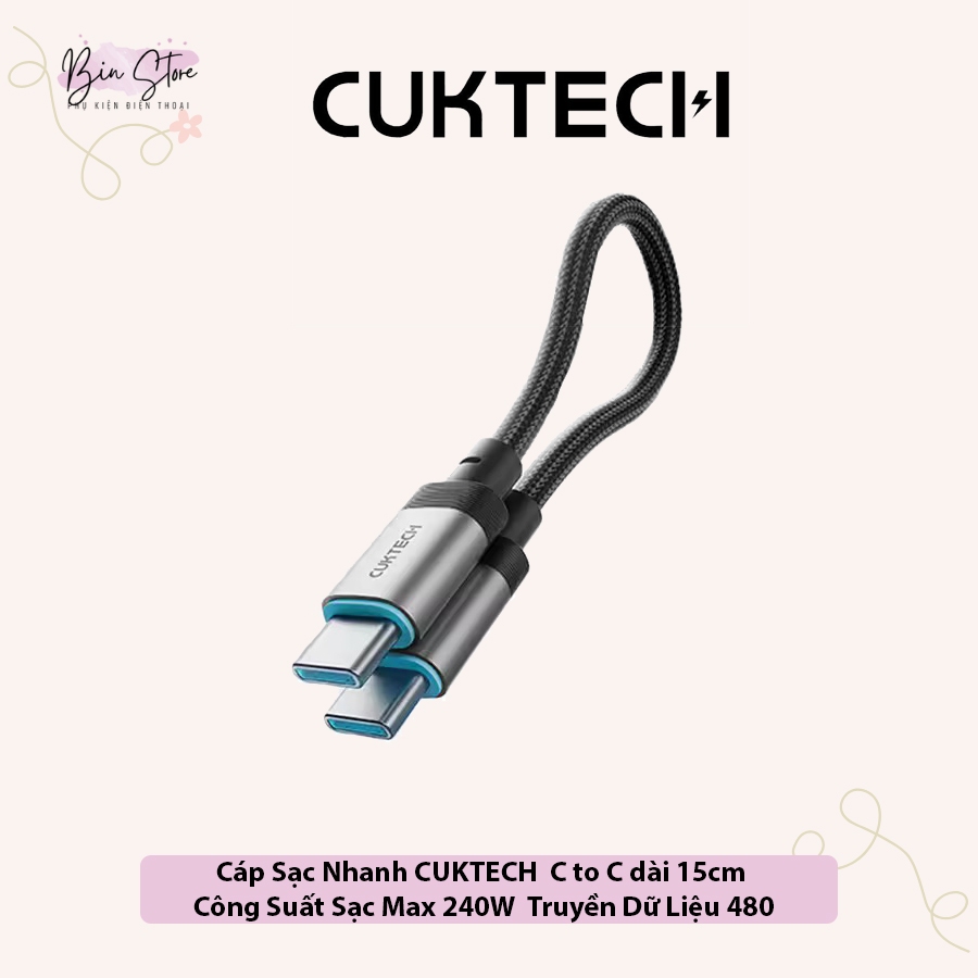 Cáp Sạc Nhanh Cuktech CtoC 15cm 6A 240W CTC615s Hít từ tính, bện dù siêu bền
