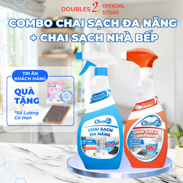 Combo 2 chai sạch đa năng và chai sạch nhà bếp CleanZ 450ml sạch đa vết bẩn | DOUBLES 2SSHOP
