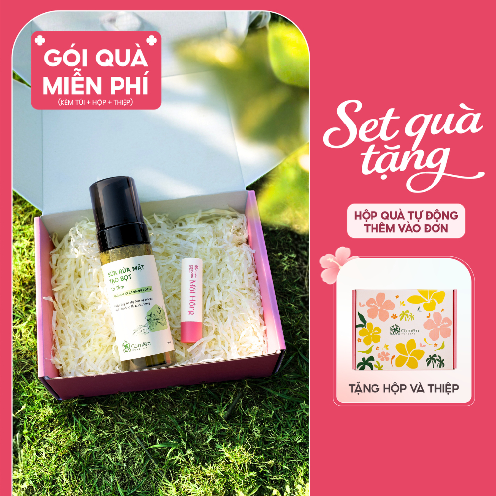 [Set Quà Tặng] Combo Sữa Rửa Mặt Và Son Dưỡng Môi Cỏ Mềm | Hộp quà tặng người yêu, mẹ, cô giáo