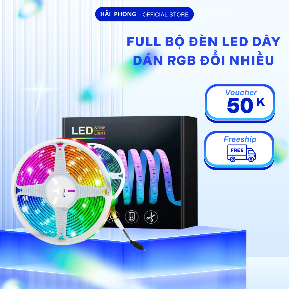 Bộ đèn led dây dán RGB đổi nhiều màu bọc silicon chống nước đầy đủ nguồn và khiển Bộ đèn led RGB tik