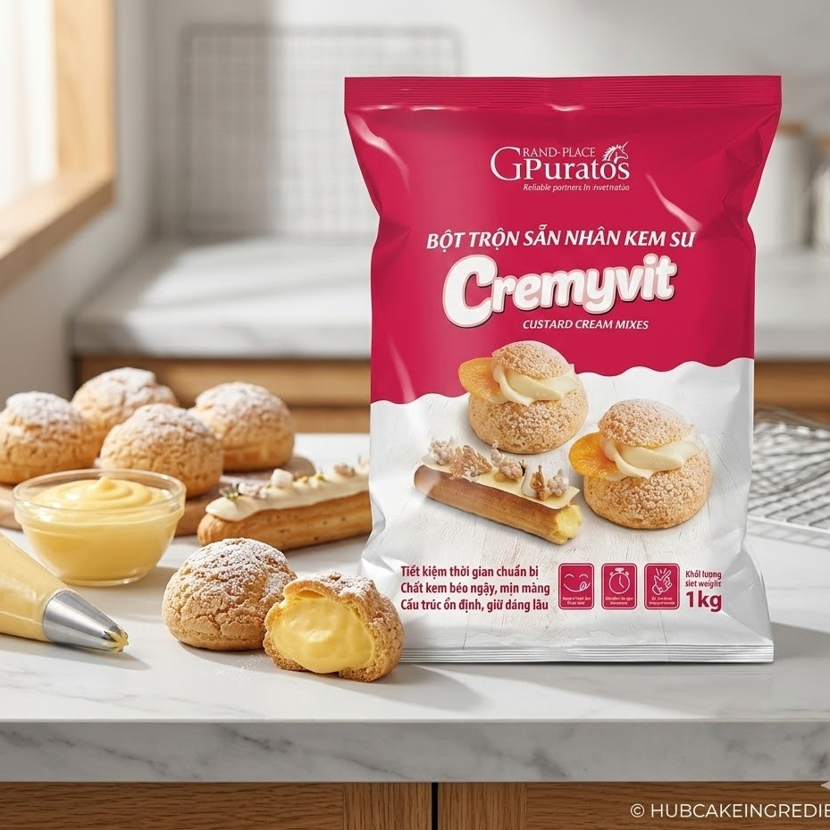 Bột trộn nhân kem su cremyvit Puratos- Nhân làm kem bánh su túi 1kg