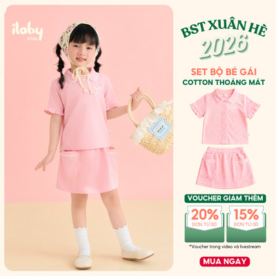 Set bộ bé gái ILABY áo polo phối chân váy chất liệu thun cá sấu cao cấp size đại từ 9-40kg [3881]