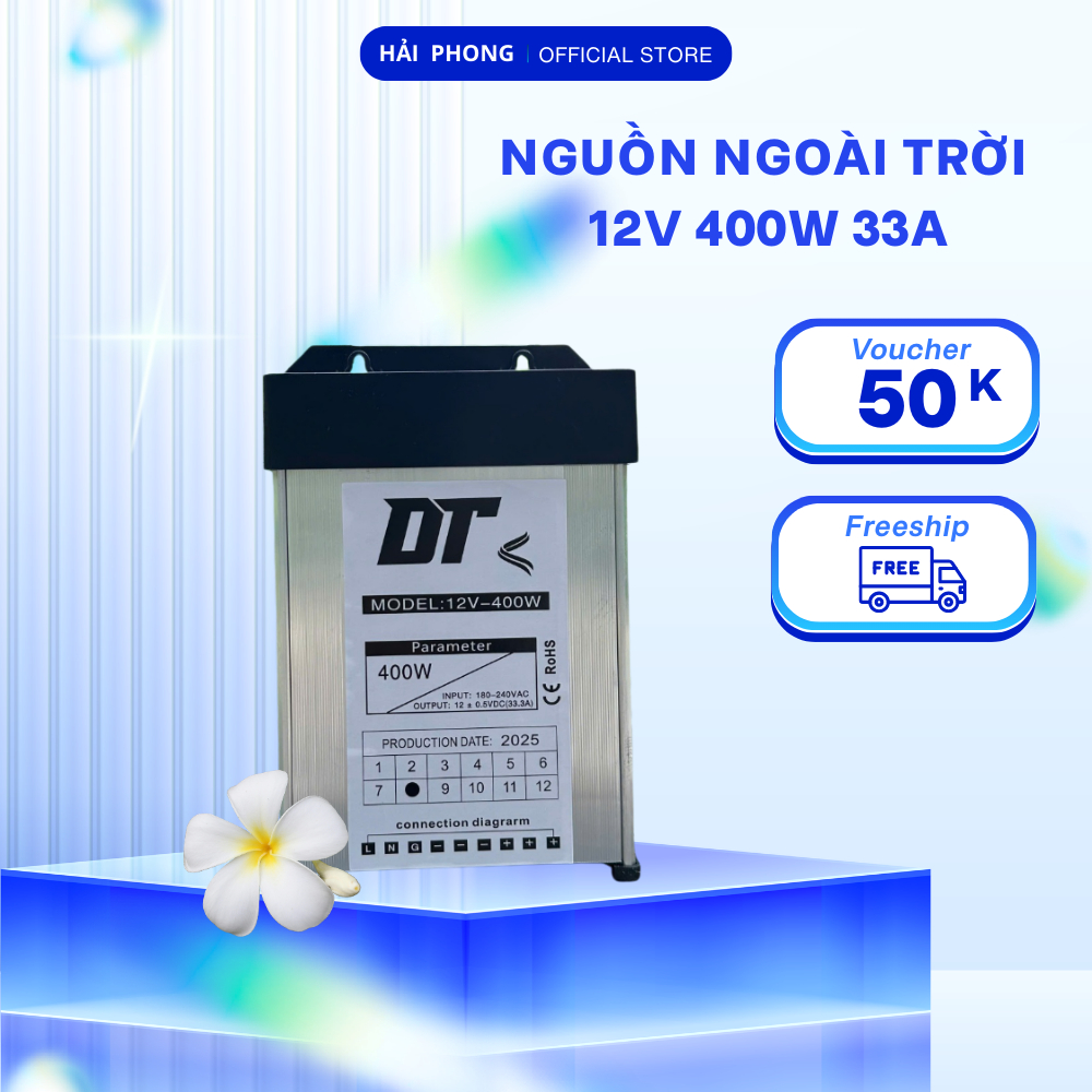 [BẢO HÀNH 1 NĂM] Nguồn 12V 33A vỏ nhôm có quạt tản nhiệt chống nước dùng ngoài trời Nguồn 12V