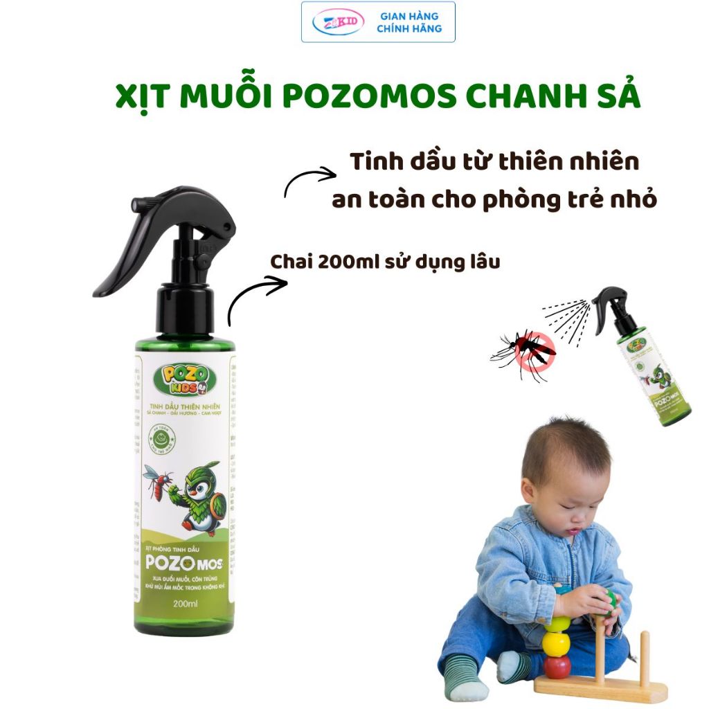 Xịt phòng đuổi muỗi tinh dầu Pozomos sả chanh, cam ngot oải hương đuổi muỗi, côn trùng, an toàn cho bé - 200ml