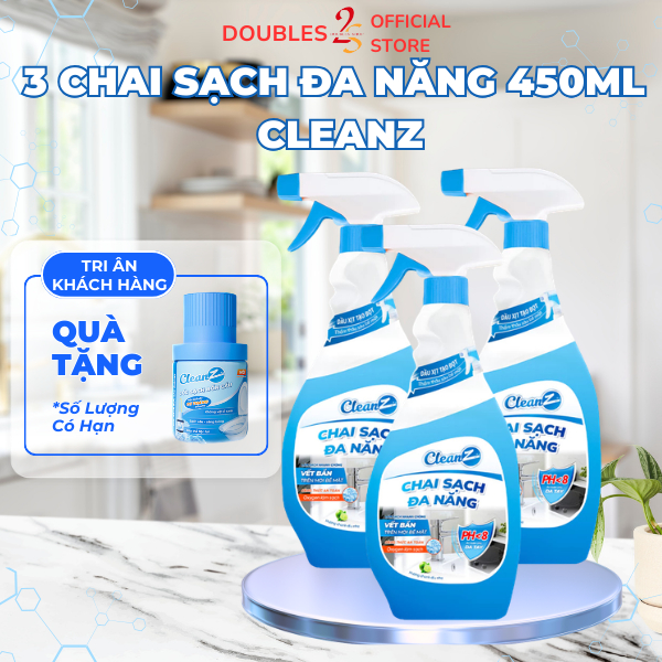 3 Chai Sạch Đa Năng Cleanz 450mL tẩy toilet, bếp, tặng 1 cốc bồn cầu | DOUBLES 2SSHOP
