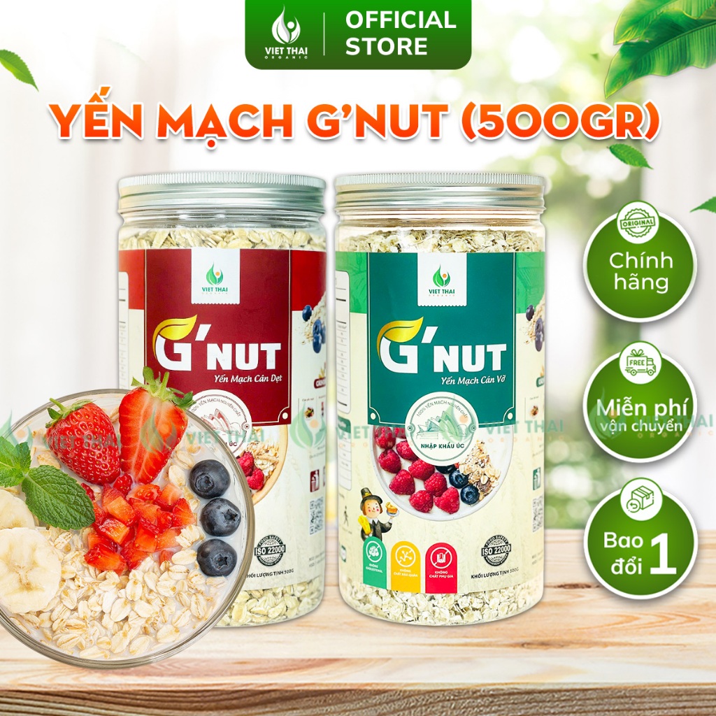 [HOT TREND] Yến mạch G'Nut Tươi Nguyên Chất Cán Vỡ Cán Dẹp Eatclean Healthy Hộp 500g Việt Thái Organic