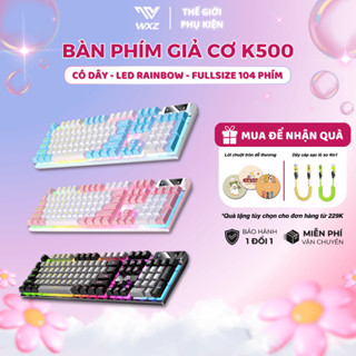 Bàn Phím Giả Cơ K500 LED RGB Rainbow 104 Phím Fullsize, Gõ Êm Chống Nước, Dùng Cho PC Laptop