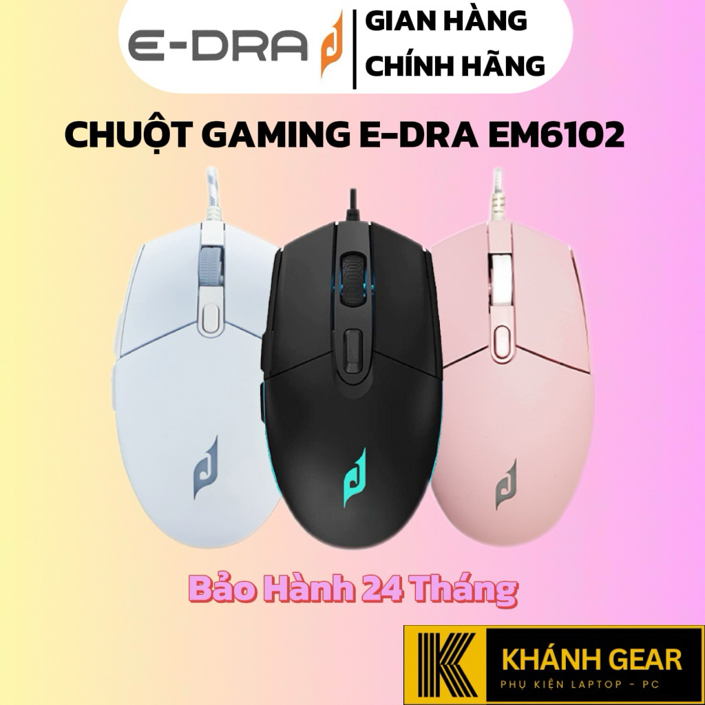 Chuột Gaming E-DRA EM6102 (Trắng/Đen/Hồng) Hàng Chính Hãng Bảo Hành 24 Tháng