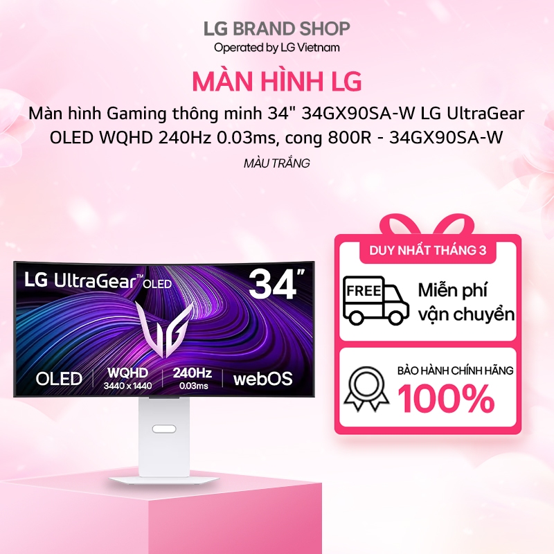[Chỉ giao miền Nam/Bắc] Màn hình Gaming thông minh 34" 34GX90SA-W LG UltraGear OLED WQHD 240Hz 0.03m