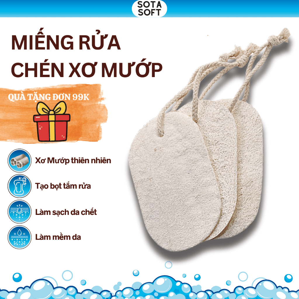 Miếng Rửa Chén Xơ Mướp Tự Nhiên - Cọ Rửa Bát Đĩa Sạch Dầu Mỡ, Phân Hủy Sinh Học.