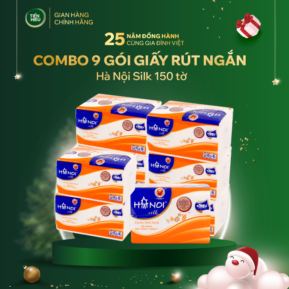 COMBO Gói Giấy Ăn Rút Hanoi Silk 3 Lớp Mềm Mại Bền Dai Tan Nhanh An Toàn Cho Da 150 Tờ