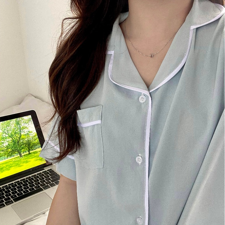 Đồ Ngủ Màu Xanh Pastel Baby Blue , Chất Lụa Cao Cấp, Mặc Mát, Giặt Máy Không Nhăn - JOAN.STUDIO