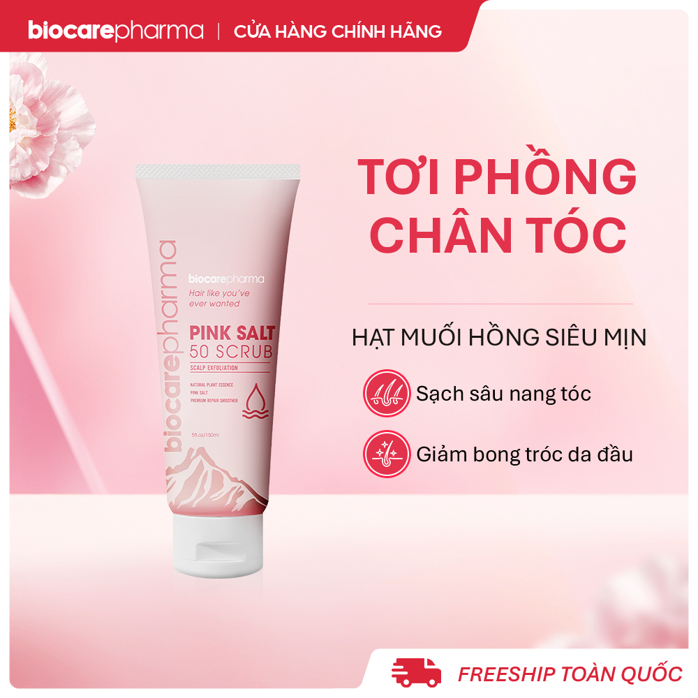 Tẩy tế bào chết da đầu muối hồng  - Biocarepharma - Giảm gàu - giảm bết tóc - giúp phồng tóc - 50gr và 150gr.