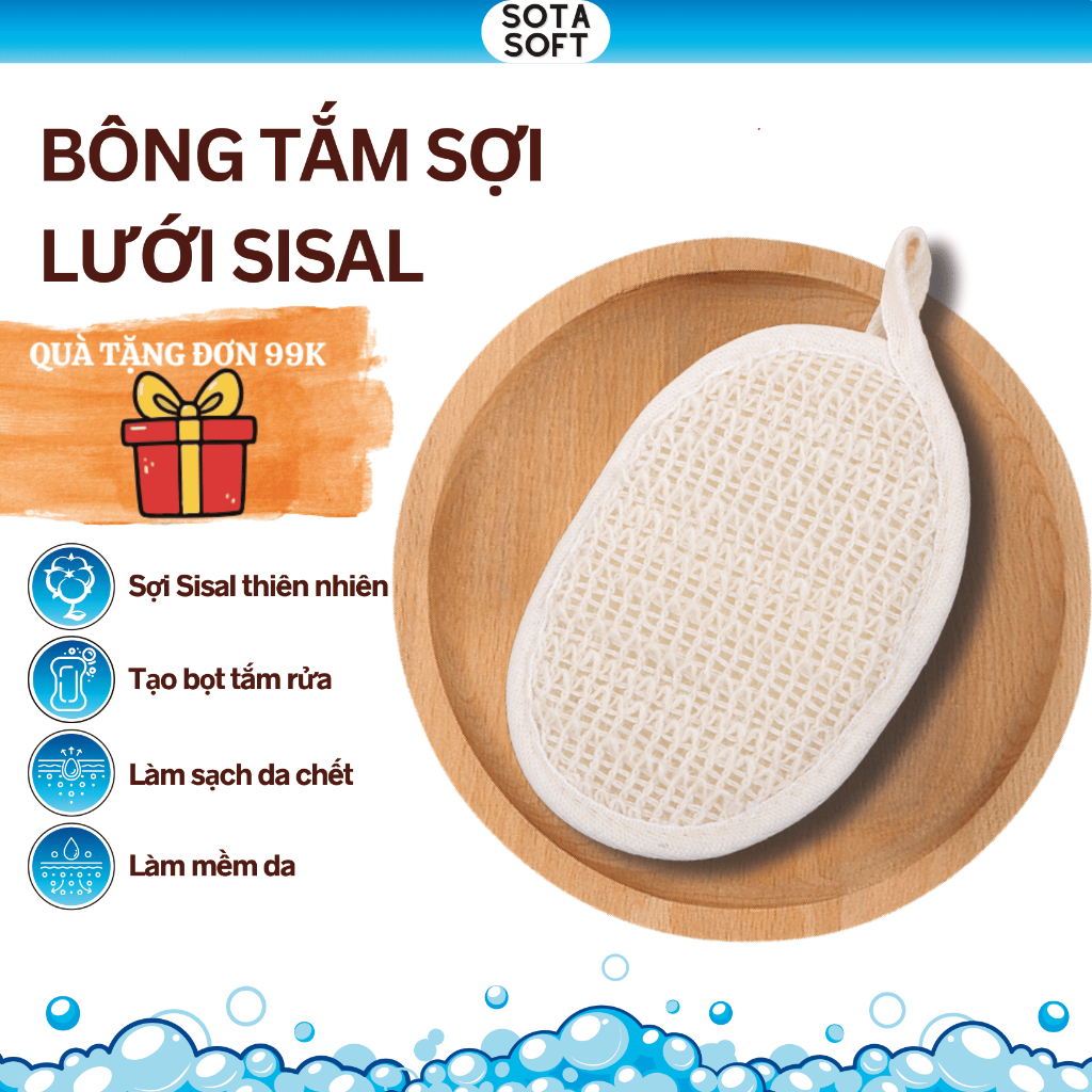 Miếng Pad Tẩy Tế Bào Chết Sợi Lanh Sisal Thiên Nhiên - Bông Tắm Sạch Sâu, Mịn Da