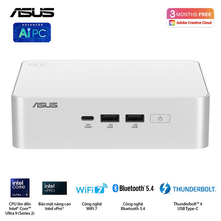 Bô Mini PC Asus NUC 15 PRO RNUC15CRSU500000i -Tall/ U5- 225H/2xDDR5-6400/2xNVMe/ 2x HDMI 2.1/2x Thun