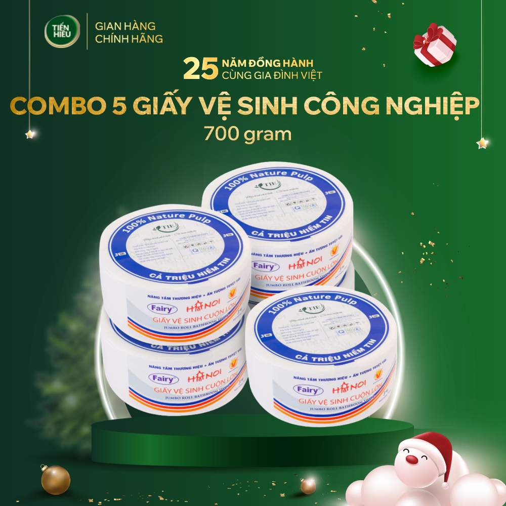COMBO 5 Cuộn Giấy Vệ Sinh Công Nghiệp Cỡ Lớn Hanoi Silk Cao Cấp 3 Lớp Mềm Dai Không Bụi Vụn 700g