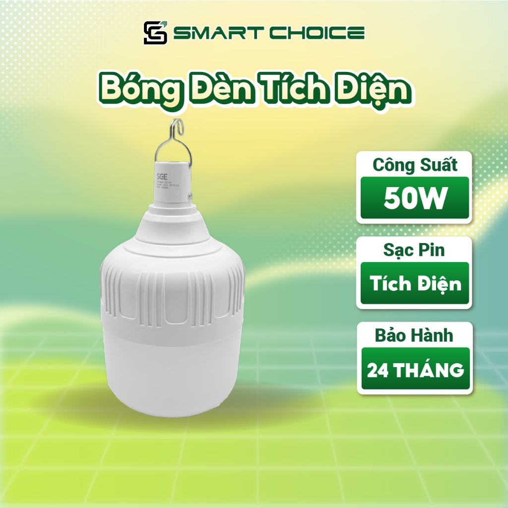 Bóng Đèn Led Bulb Trụ Tích Điện SmartChoice SCE -BTS50, Đèn Led Bulb Trụ Công Suất 50W Siêu Sáng