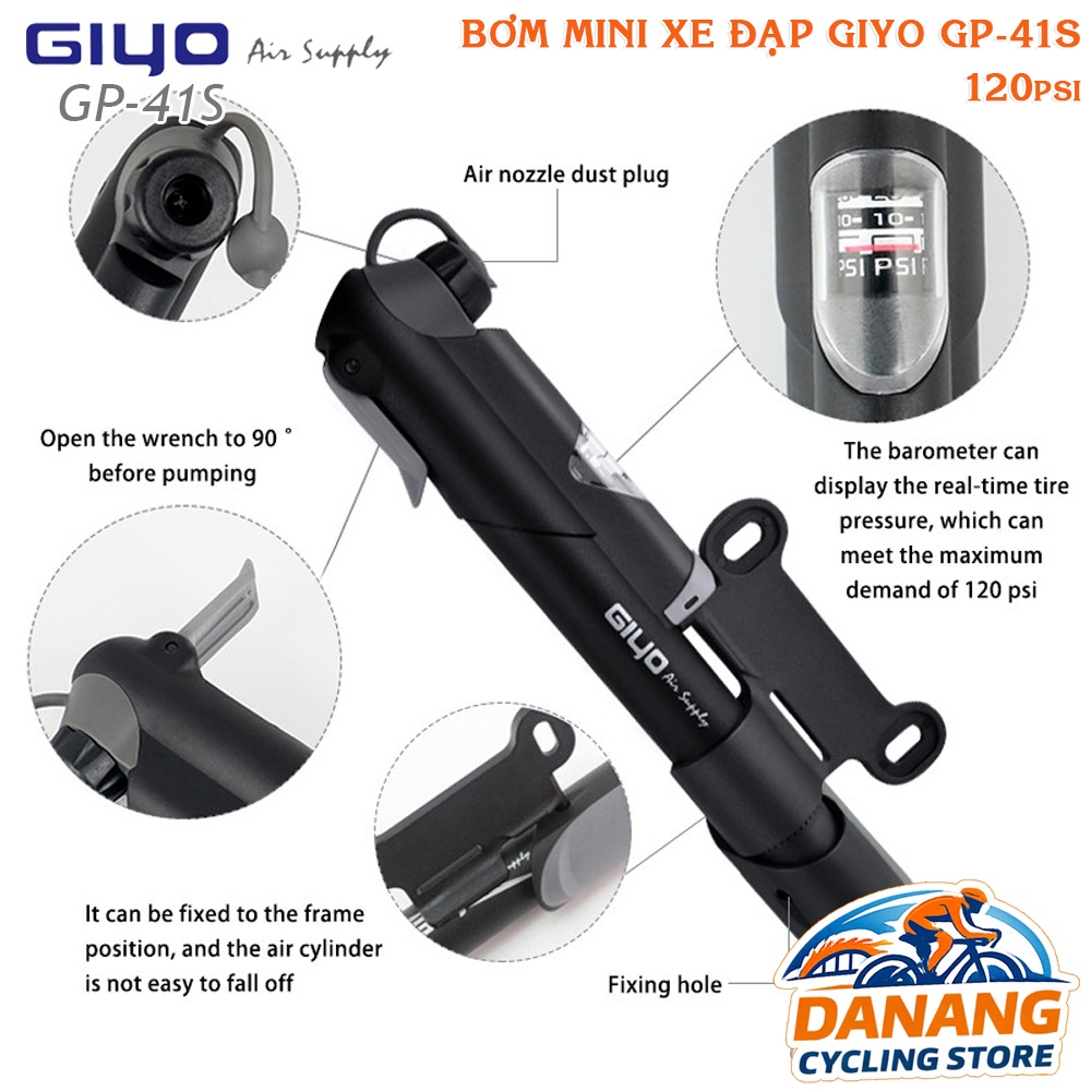 Bơm Mini Xe Đạp GIYO GP-41S Có Đồng Hồ Áp Suất 120psi – Nhỏ Gọn, Dễ Mang Theo