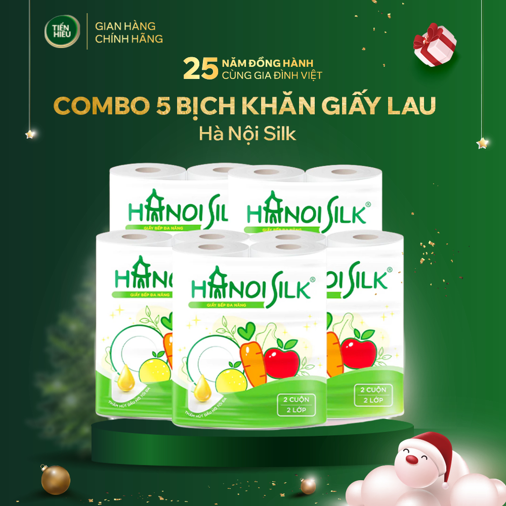 (Bao Bì Mới) COMBO Khăn Giấy Lau Bếp Đa Năng Hanoi Silk Dày Dai Thấm Hút Tốt Làm Sạch Dầu Mỡ 2 Cuộn/