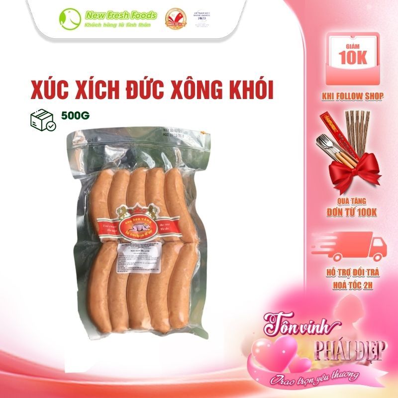 [HỎA TỐC HCM] Xúc Xích Đức Xông Khói 100% Tự Nhiên Không Phụ Gia Hiệu Nippon Con Heo Vàng Túi 500Gra