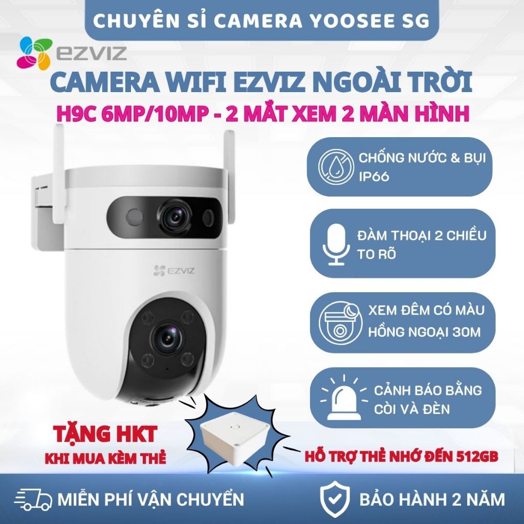 Camera Wifi Ezviz H9C 6MP (3MP+3MP), 2 Mắt Kép Góc Rộng, Xem 2 Màn Hình Cùng Lúc, Xem Đêm Sắc Nét