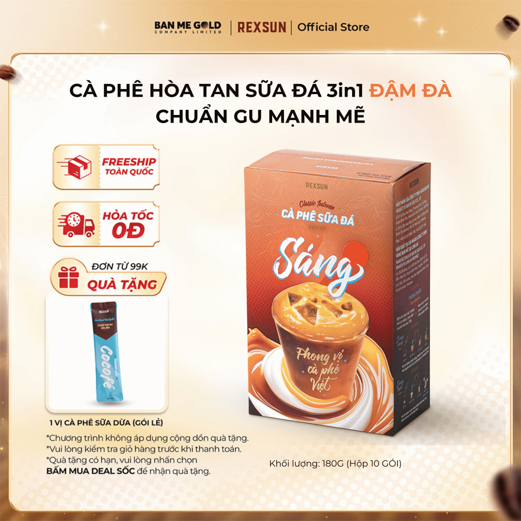 [TẶNG QUÀ] Cà Phê Hoà Tan Sữa Đá ĐẬM ĐÀ Gu Mạnh Mẽ - Hộp 180g (10 gói) - Cafe Sữa Đá 3in1 Tiện Lợi B
