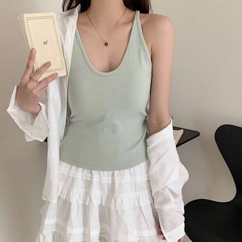 Áo 3 Lỗ Cổ Yếm CÓ ĐỆM MÚT NGỰC Không Gọng, Áo 2 Dây Cotton Mềm Croptop Dáng Ôm Body Nhiều Màu Pastel Hàng Qccc Shopquaca | BigBuy360 - bigbuy360.vn