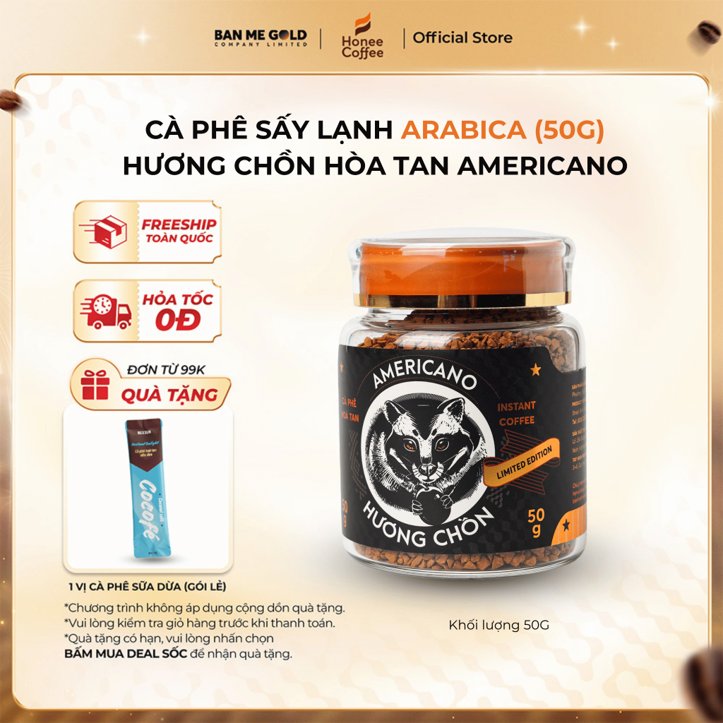 Cà phê sấy lạnh từ 100% cà phê arabica - cafe sấy lạnh (50g) cà phê hoà tan dùng liền - Honee Coffee