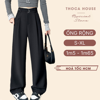 Quần tây nữ ống rộng lưng khoen kiểu cách THOCA HOUSE quần nữ thời trang phối đồ