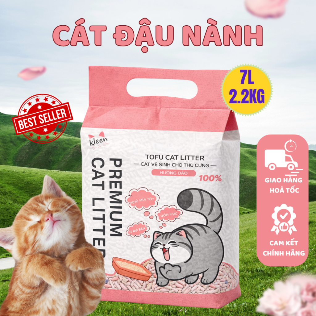 Cát Vệ Sinh Cho Mèo Đậu Nành Kleen Cat 7L 100% Organic Tan Trong Nước, Cát Mèo Tofu - meobeo
