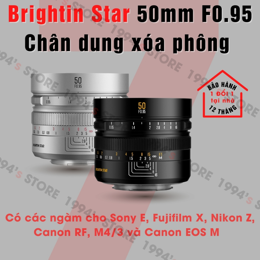 Ống kính Brightin Star 50mm F0.95 - Lens chân dung xóa phông cho Sony E, Fujifilm, Nikon Z, Canon RF