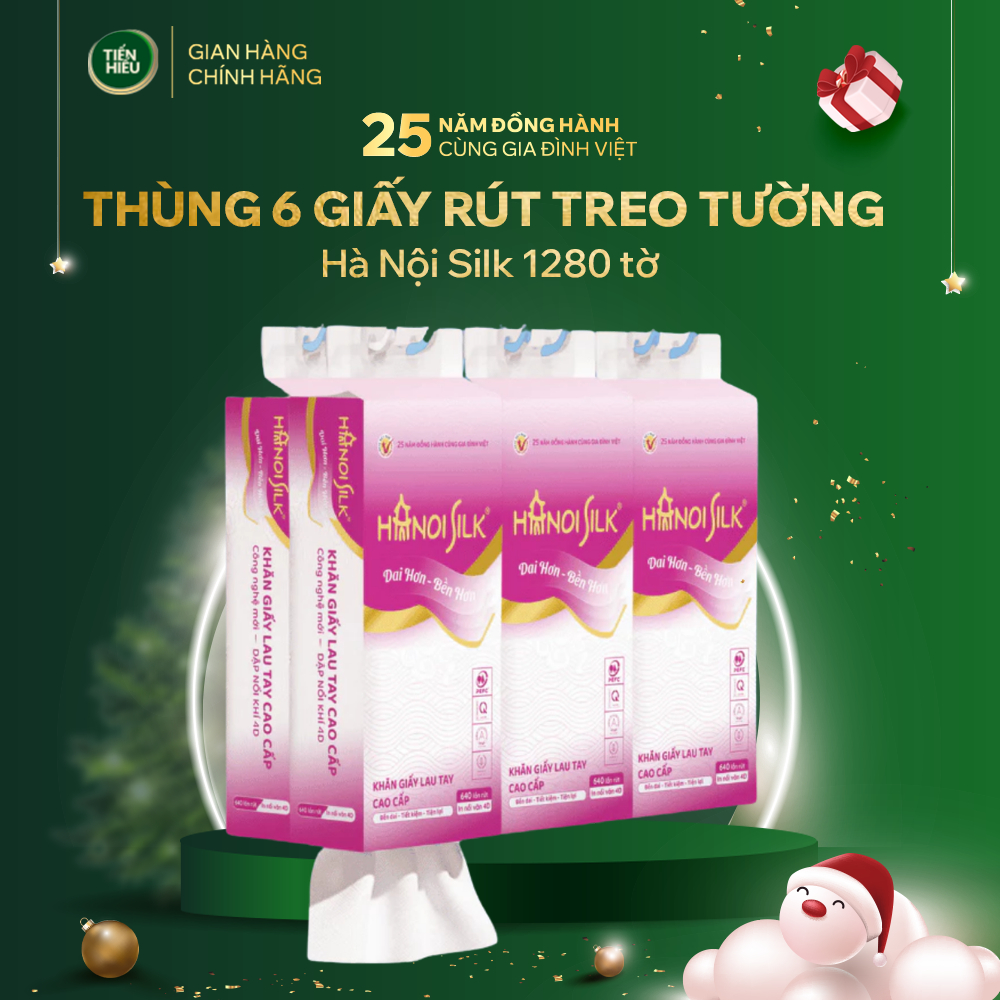 Thùng 6 Bịch Giấy Rút Treo Tường Hanoi Silk Mềm Dai Thấm Nước Không Rách 1280 Tờ - Tặng Kèm Móc Treo