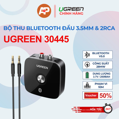 Bộ thu Bluetooth 5.0 (AAC) đầu ra 3.5mm & 2RCA Ugreen 30445 chuyển đổi âm nhạc Audio không dây ô tô