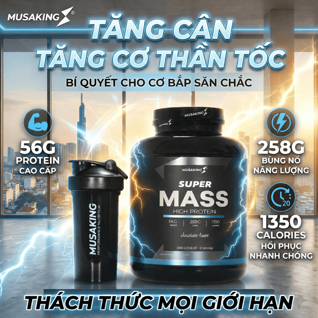 Hủ Super Mass MUSAKING 2560g High Protein,Sữa Tăng Cân Tăng Cơ,Mass Gainer 300 Kl Bổ Sung Năng Lượng