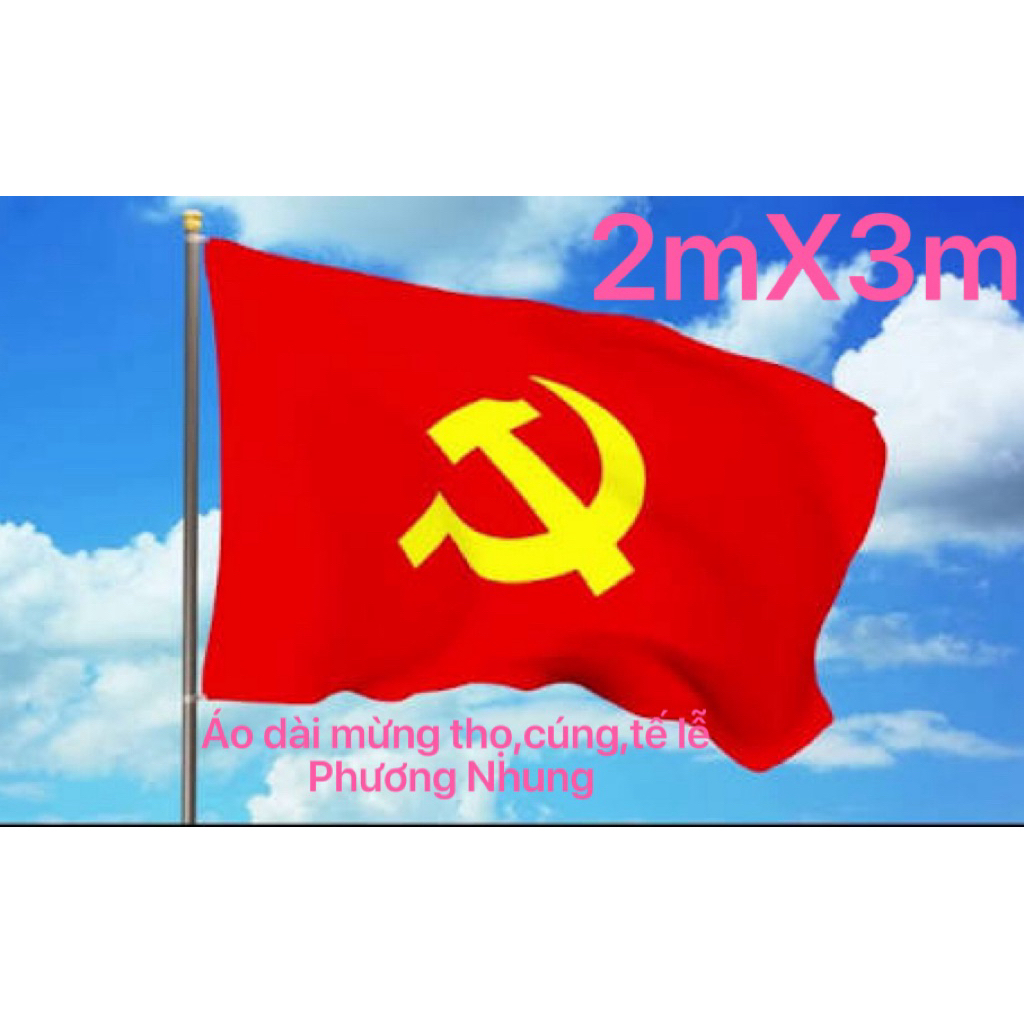 Cờ đảng búa liềm bóng đẹp,sắc nét màu cỡ 1,5mX2,2m-2mX3m-3mX4m