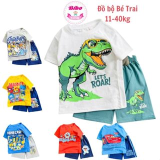 [11-40kg] Bộ cộc tay bé trai cotton co giãn, mềm mịn size đại, Set đồ trẻ em in hình Siêu nhân-Khủng long Hot Hit