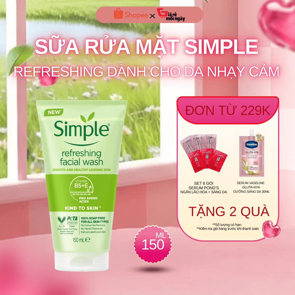 SIMPLE Sữa rửa mặt cho da nhạy cảm 150ml/tuýp