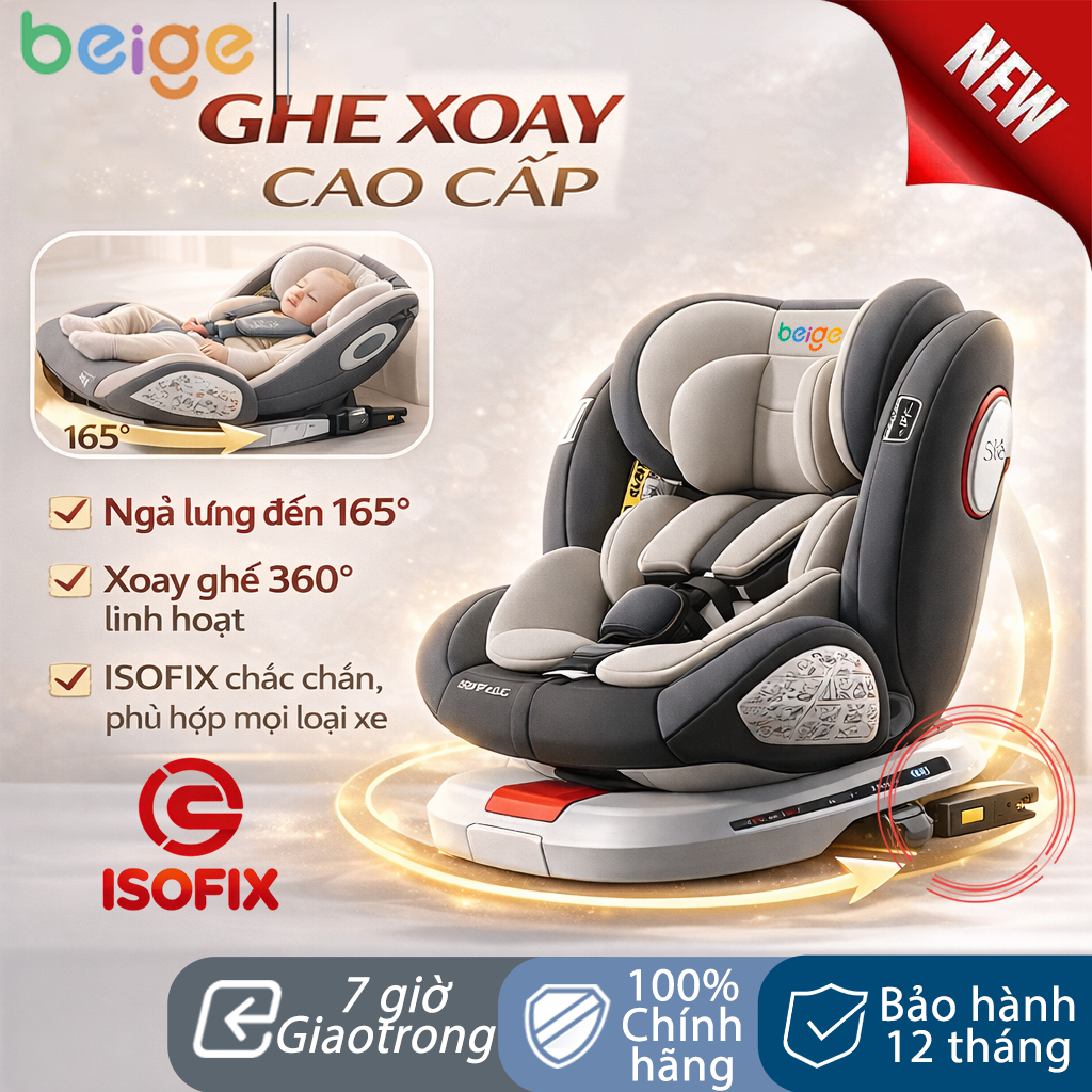 ghế ngồi ô tô cho bé Beige, có khóa chốt an toàn, ghế an toàn cho trẻ em, isofix+lacth cố đị