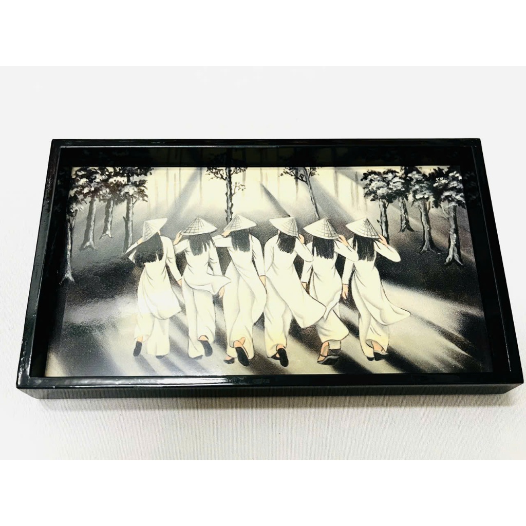 Khay sơn mài cao cấp Thanh Bình Lê - Mã KC06 Cô gái Áó dài size 25x15x2.5 cm
