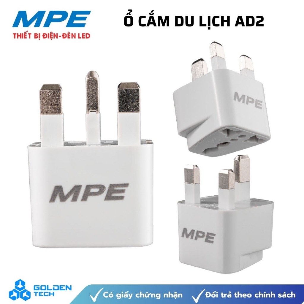 Ổ cắm du lịch MPE AD2 - 3 chân kiểu Anh, kích thước nhỏ gọn 50x50x65mm