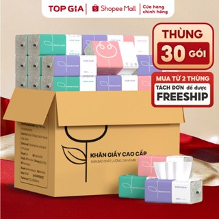 Thùng 16 gói, 30 gói Khăn giấy rút TopGia 3 màu siêu tiết kiệm, mềm mịn an toàn cho mọi loại da