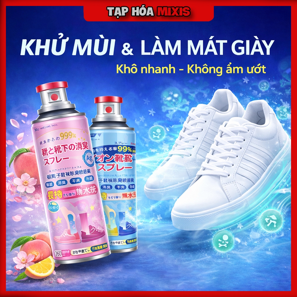 Bình Xịt Khử Mùi Hôi Chân Hôi Giày Nano Bạc Hạn Chế MỒ HÔi CHÂN Kháng Khuẩn Mát Lạnh Hương Thêm Giữ 