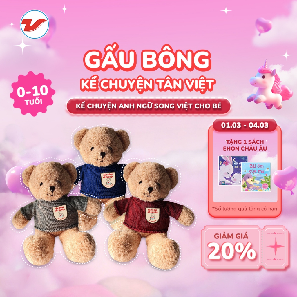Gấu bông kể chuyện Tân Việt Books - Nhiều mẫu - Đồ Chơi Giúp Bé Học Ngủ Ngon & Tiếng Anh Thụ Động