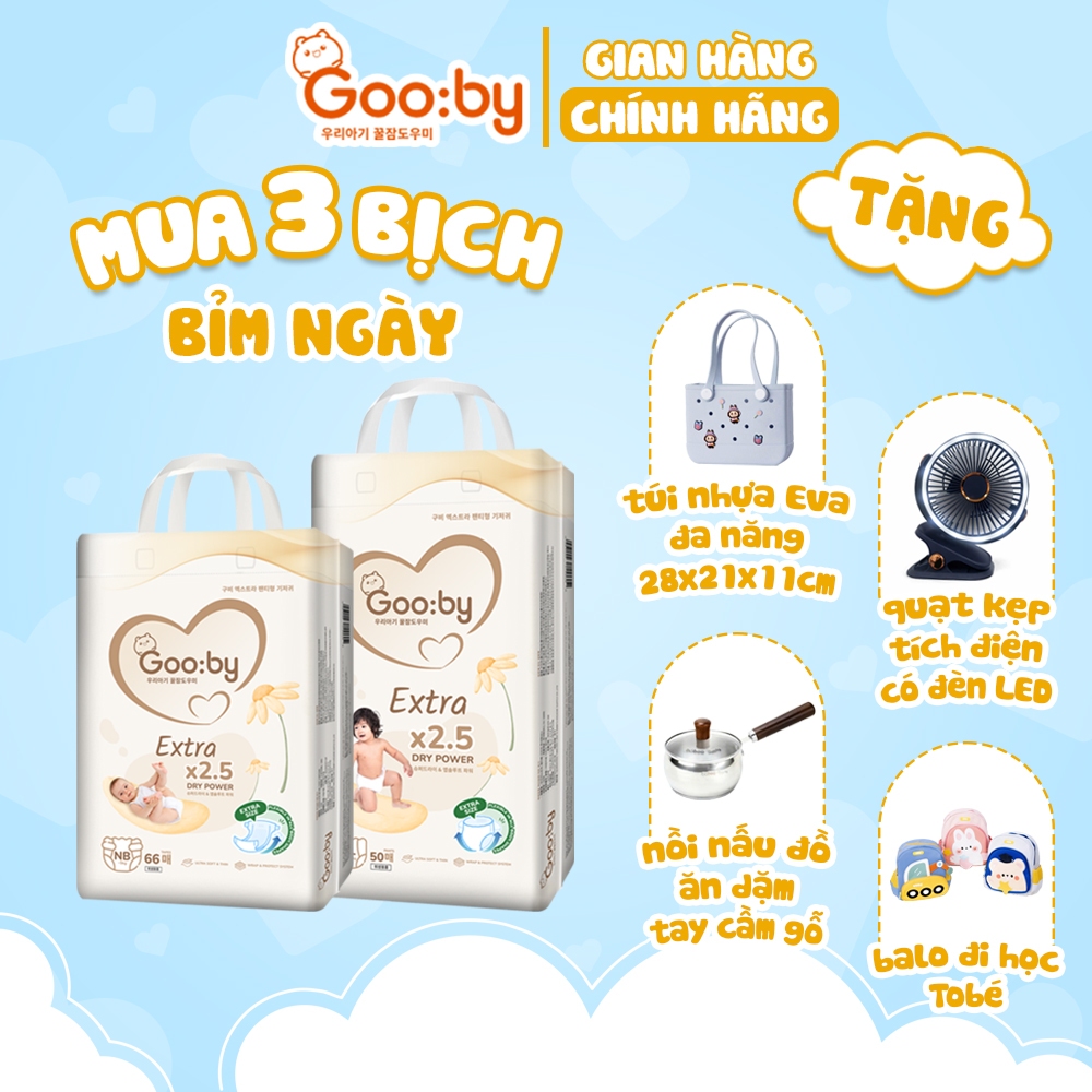 (Combo quà) 3 Bịch Tã/bỉm Gooby Extra mềm mại, chống tràn, siêu thấm hút đủ size cho bé 4-30KG